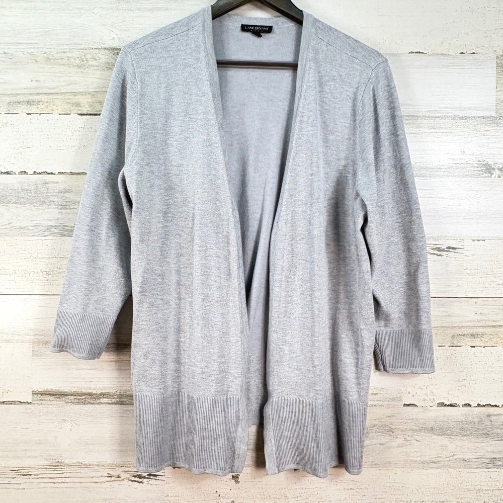 Lane Bryant Womens Heather‎ Gray Open Front 3/4 Sleeve Cardigan Sweater 14/16